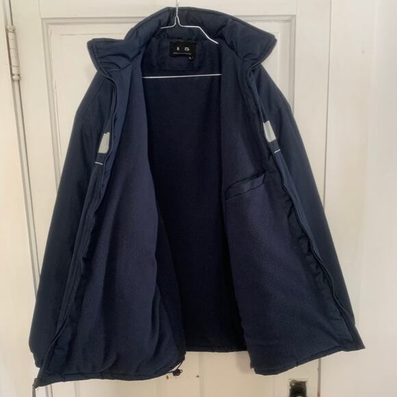 Navy blue and silver Fleece lined Zip up jacket with hide away hood - Picture 9 of 15